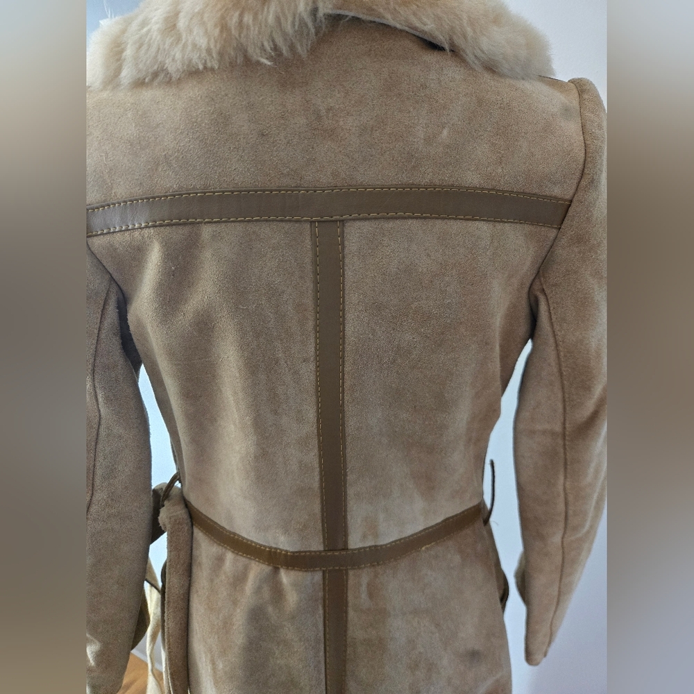 Long Vintage Suede Jacket Faux Fur Collar - Picture 9 of 16